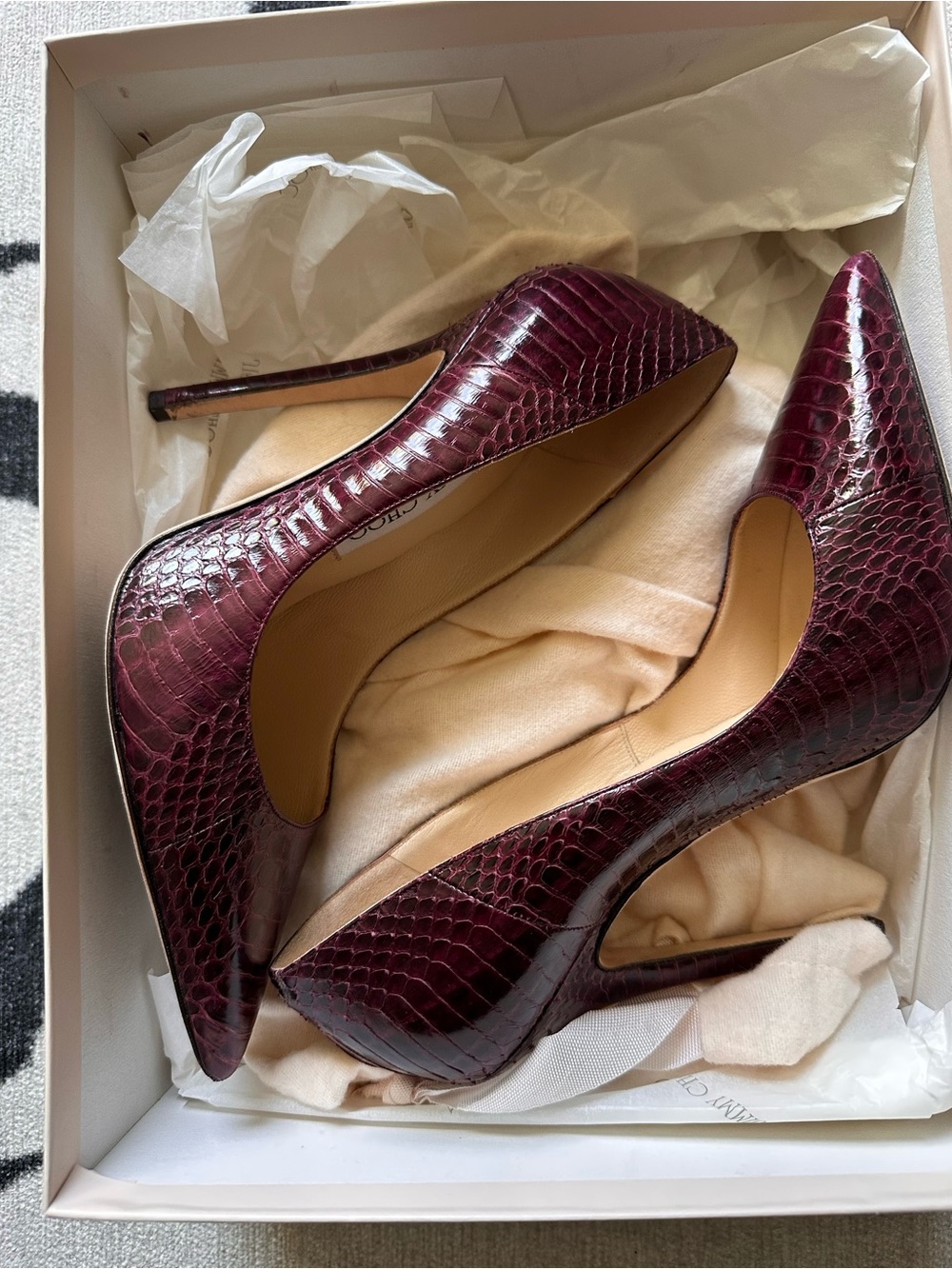 Jimmy Choo Deep Burgundy Snakeskin Pointed-Toe Stilettos
